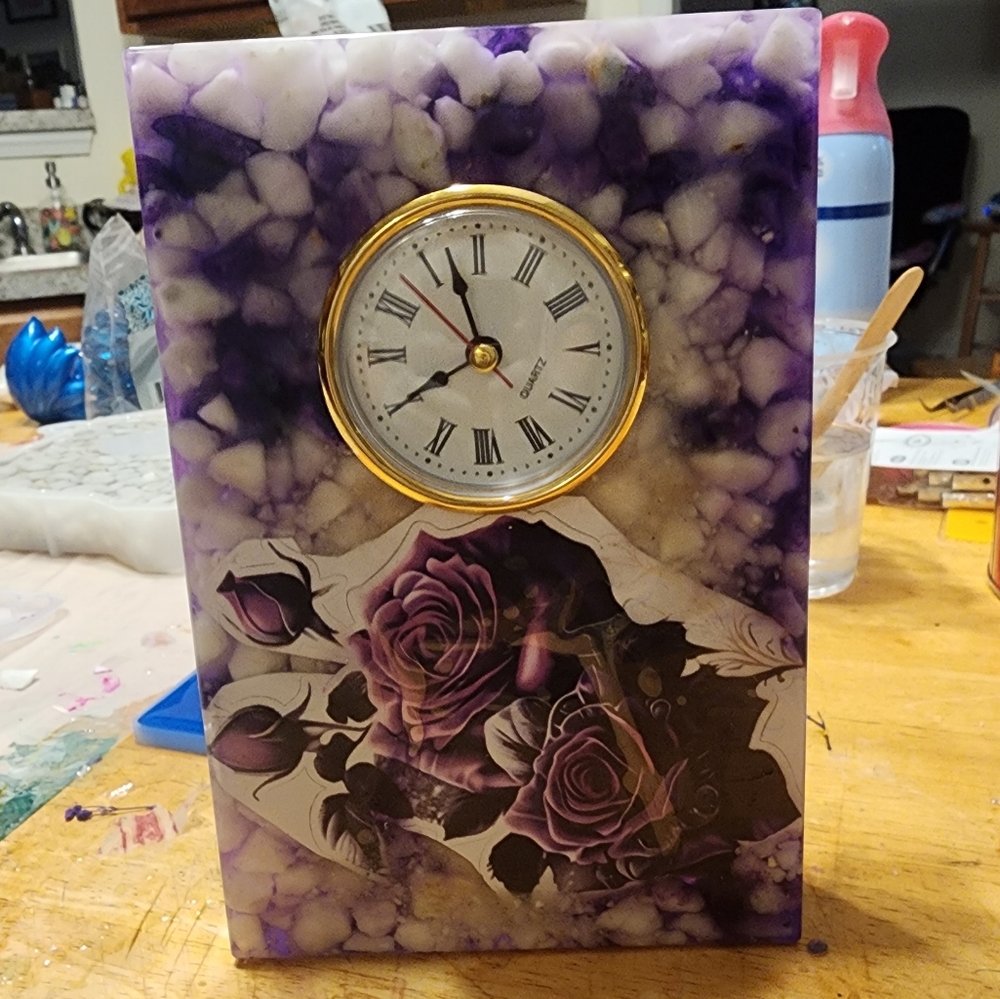 Purple and Gold Floral Wall Clock